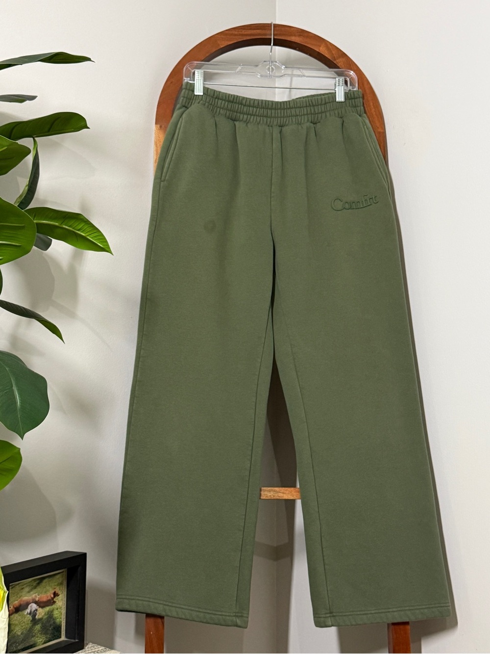 Comfrt LARGE Olive Green Fleece Straight Leg Sweatpants - Picture 1 of 9